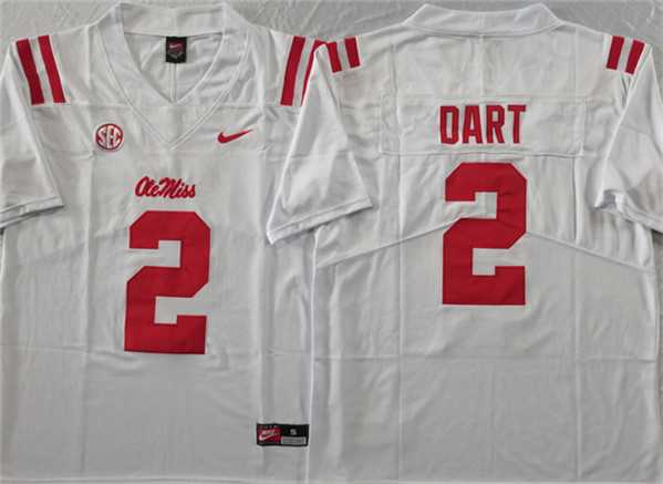 Mens Ole Miss Rebels #2 Jaxson Dart White Stitched jersey->ole miss rebels->NCAA Jersey